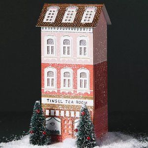 Anthropologie George & Viv Pink Tinsel Tea Room Light Up Christmas Village Shop